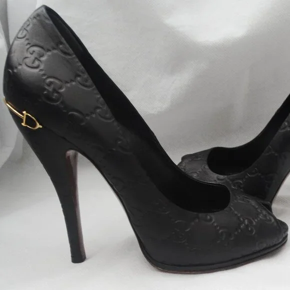 GUCCI GG Logo Guccisima Monogram Pumps Peep Toe 39.5/9 US, Horsebit heel ITALY - Picture 2 of 12